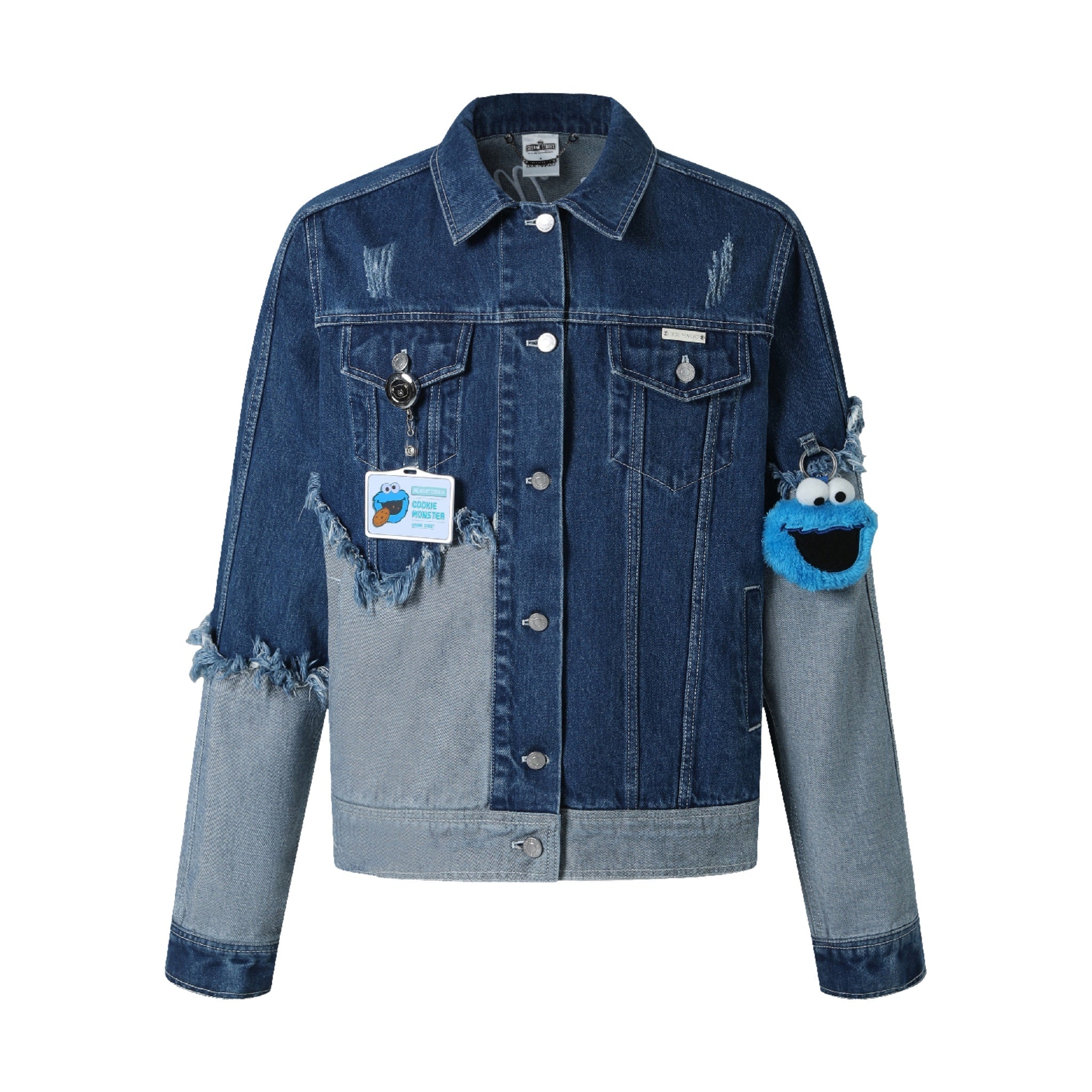 13 DE MARZO 13DE MARZO x SESAME STREET Cookie Monster Bear Patchwork Denim Jacket Classic Blue | MADA IN CHINA