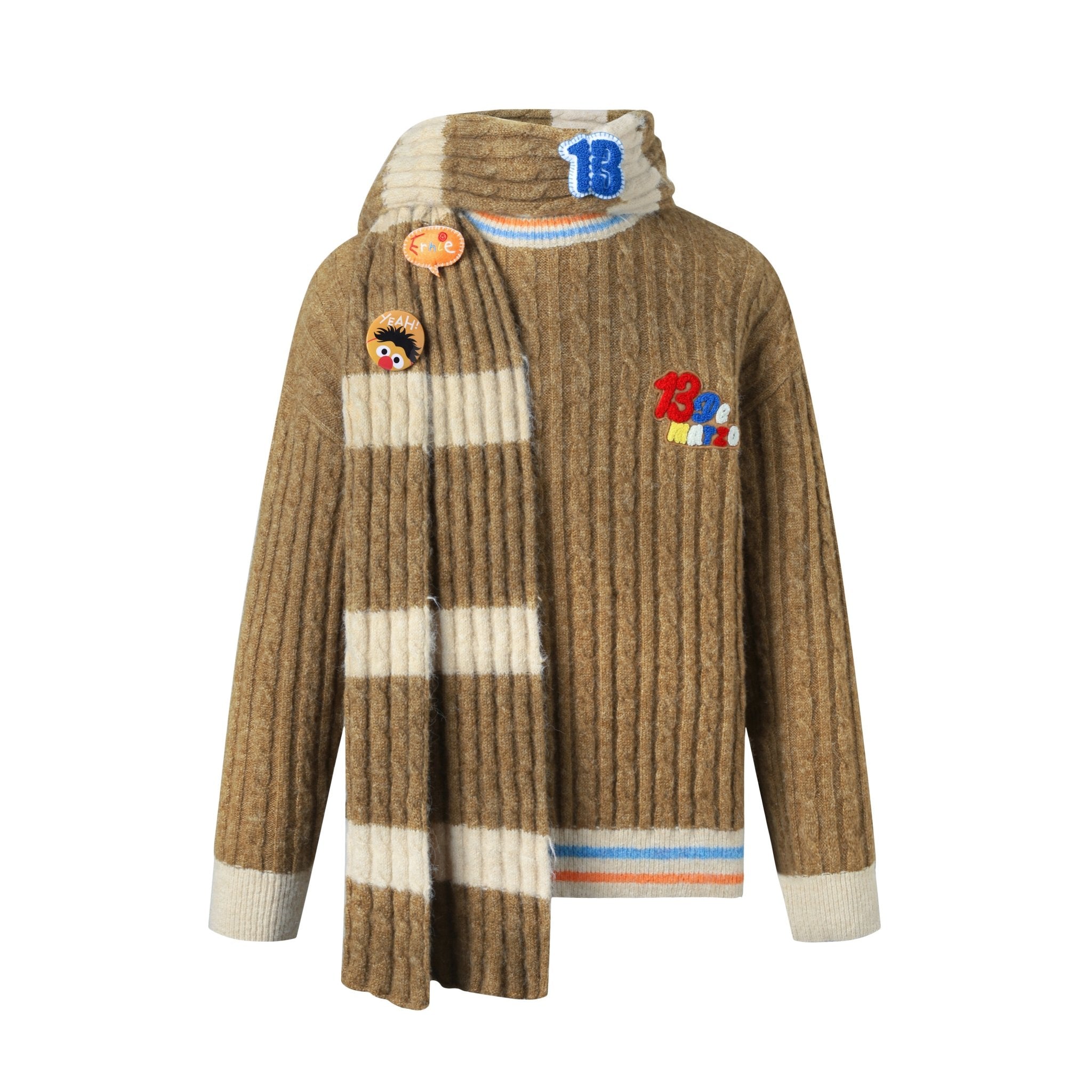 13 DE MARZO 13DE MARZO x Sesame Street Ernie Striped Scarf Sweater | MADA IN CHINA