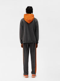 Gray Suede Fabric Split Orange Hooded Sweater