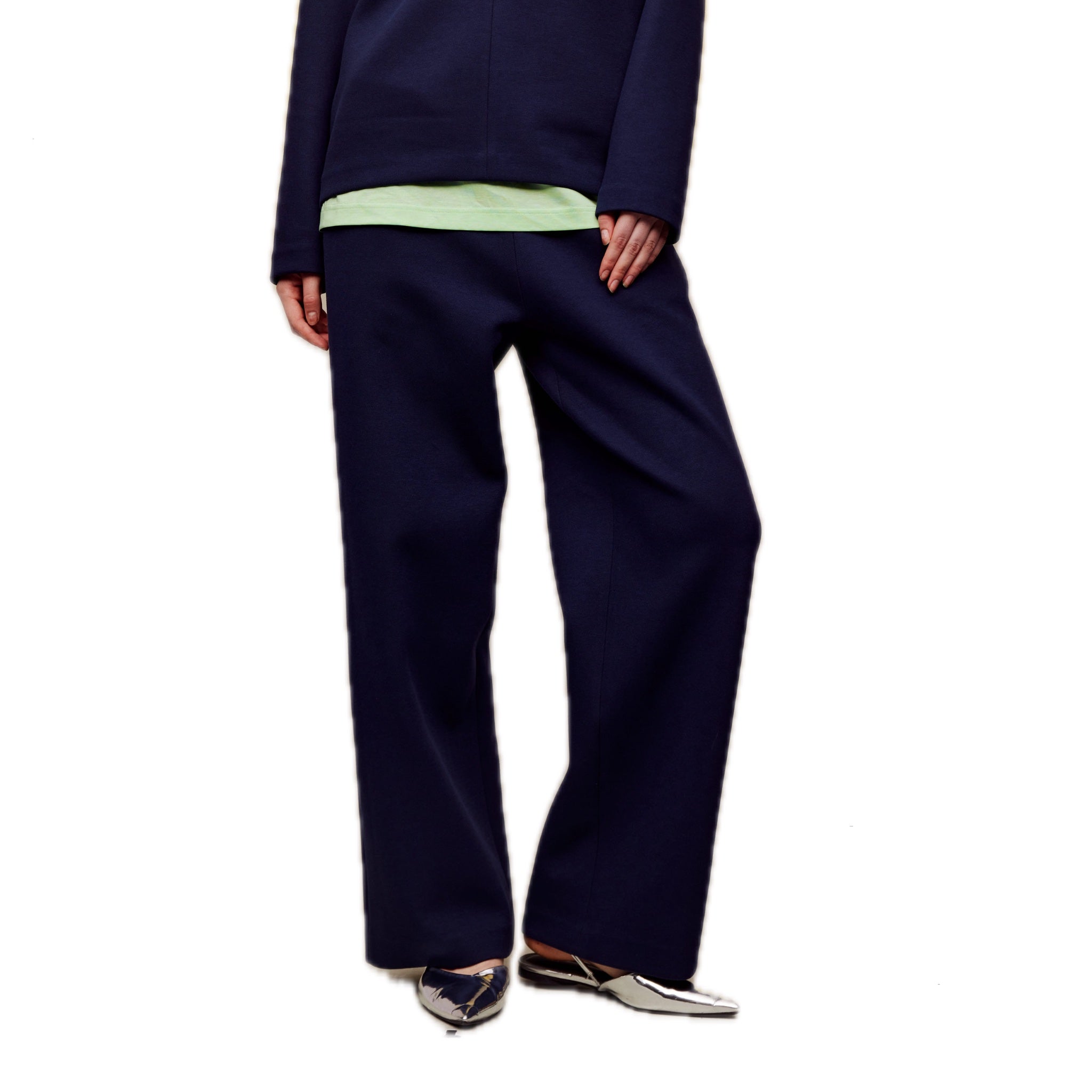 ilEWUOY Air Layer Double Waist Wide-leg Sweatpants in Dark Blue | MADA IN CHINA