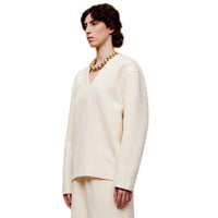 ilEWUOY Air Layer V-neck Sweatshirt in White | MADA IN CHINA