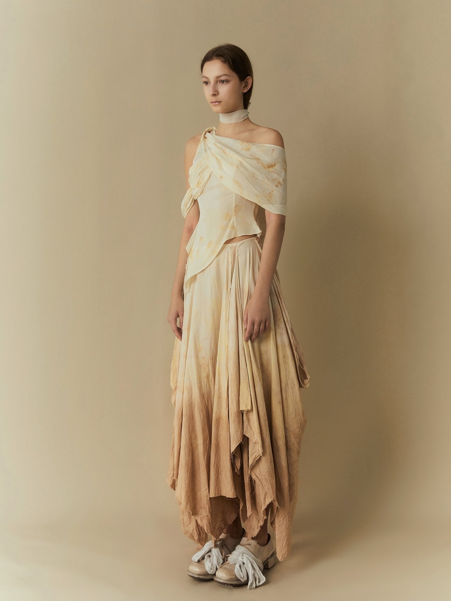 ELYWOOD Almond Irregular layers Mid-Length Skirt | MADA IN CHINA
