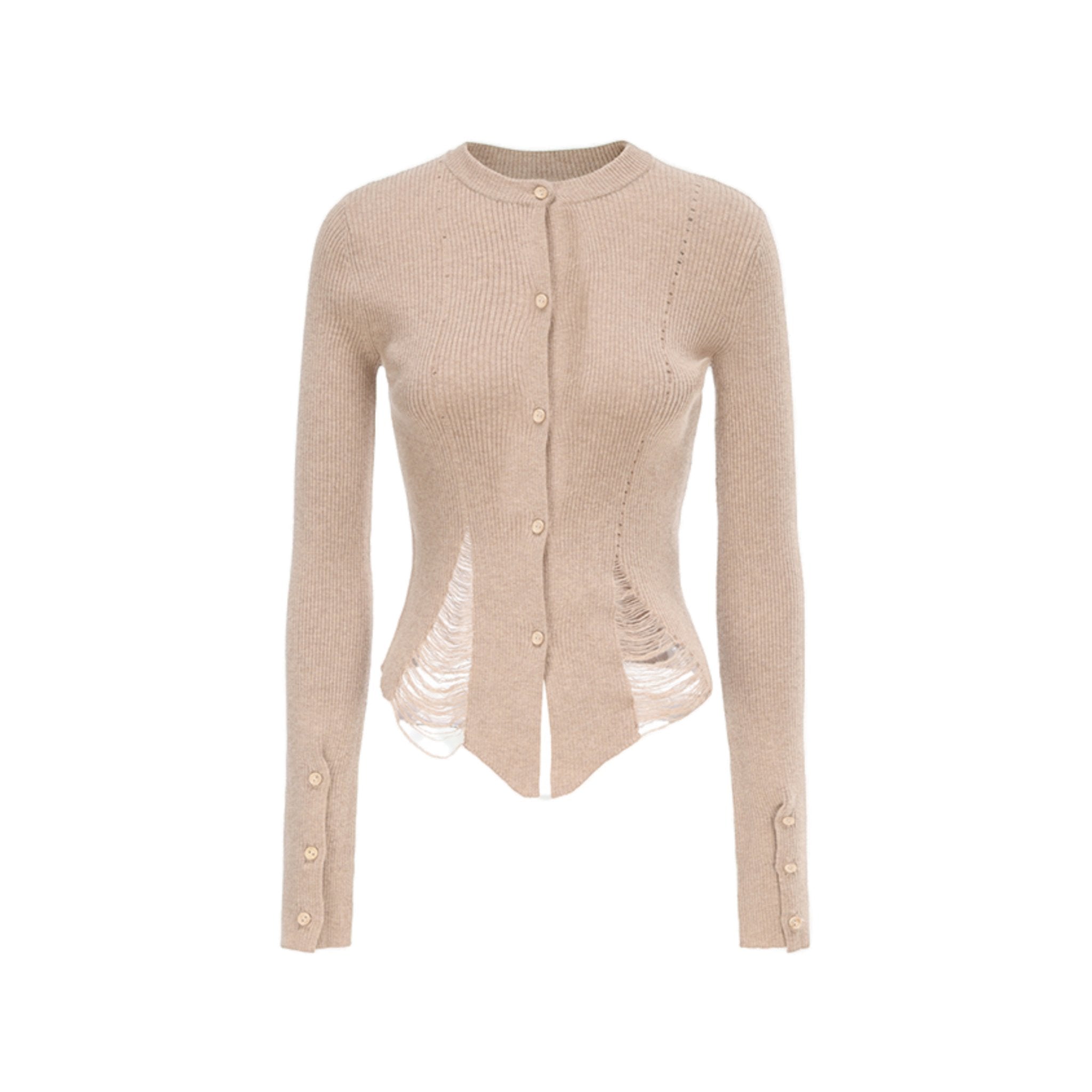 ELYWOOD Almond Knit Destruction Top | MADA IN CHINA