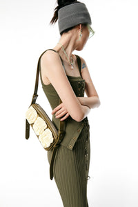 LOST IN ECHO Army-green Flower Bud Pleated Cross-body Mobile Phone Bag | MADA IN CHINA