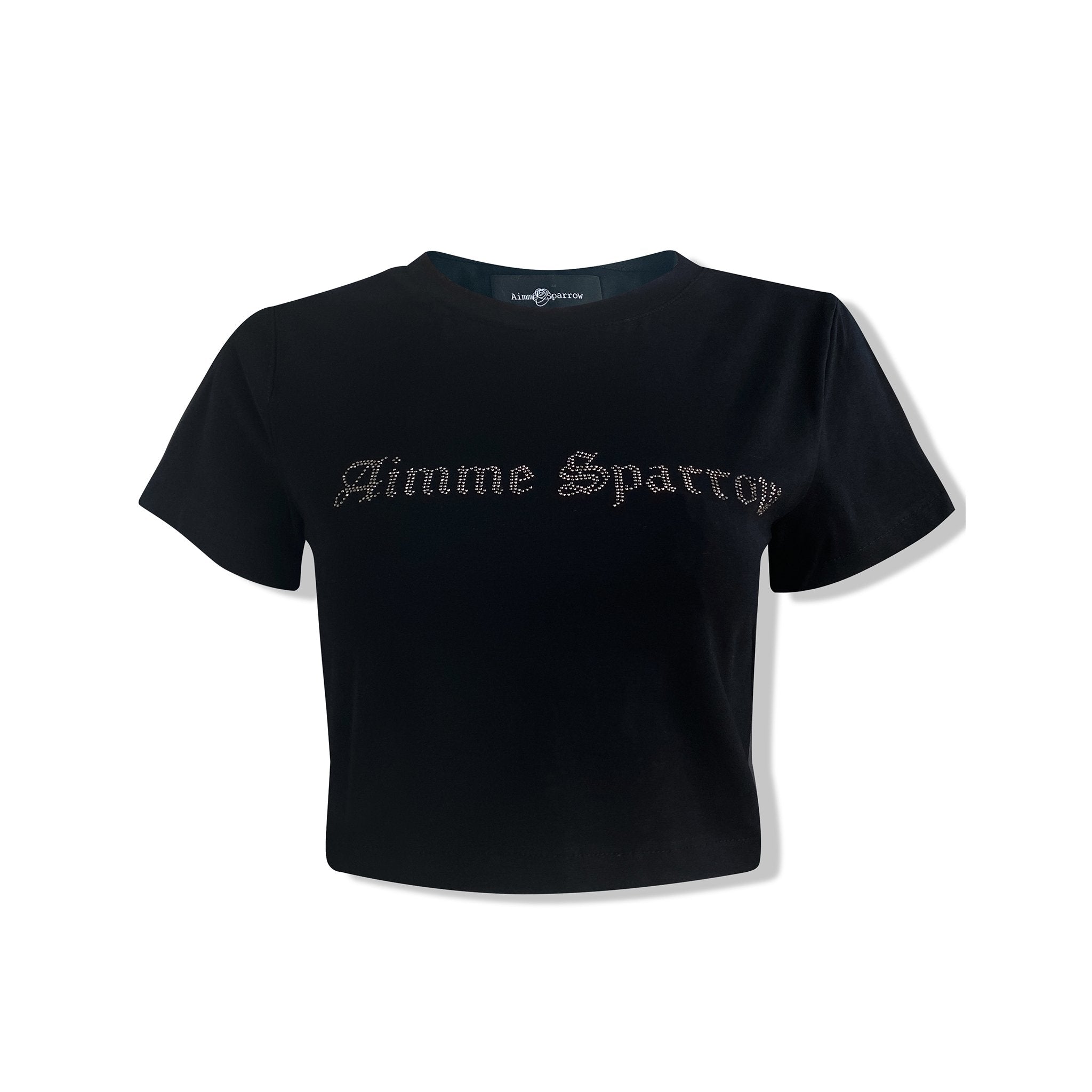 AIMME SPARROW Back Hollow Letter Logo Black Short-Sleeved T-Shirt | MADA IN CHINA
