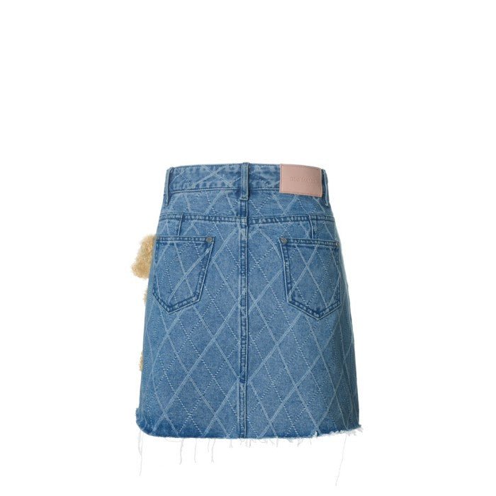 13 DE MARZO Bear Diamond Check Denim Skirt Cashmere Blue | MADA IN CHINA