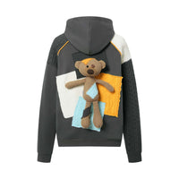 13 DE MARZO Bear Knit Patch Hoodie Obsidian | MADA IN CHINA