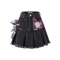 13DE MARZO Bear Patch Suture Denim Skirt Washed Black | MADA IN CHINA