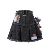 13DE MARZO Bear Patch Suture Denim Skirt Washed Black | MADA IN CHINA