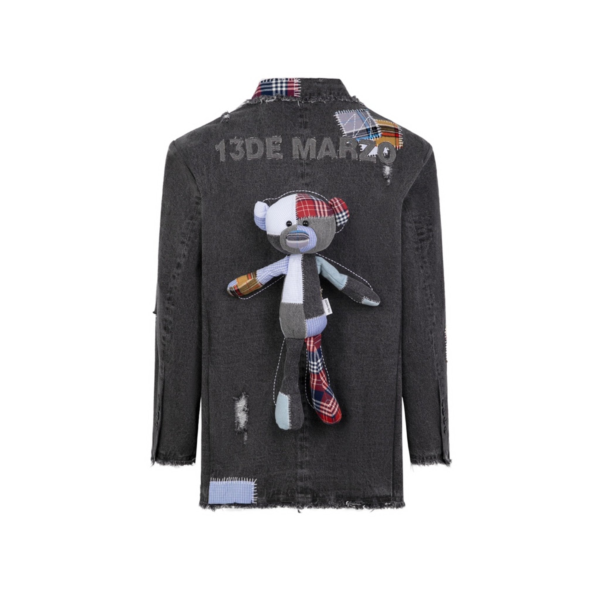 13DE MARZO Bear Patch Suture Denim Suit Washed Black | MADA IN CHINA