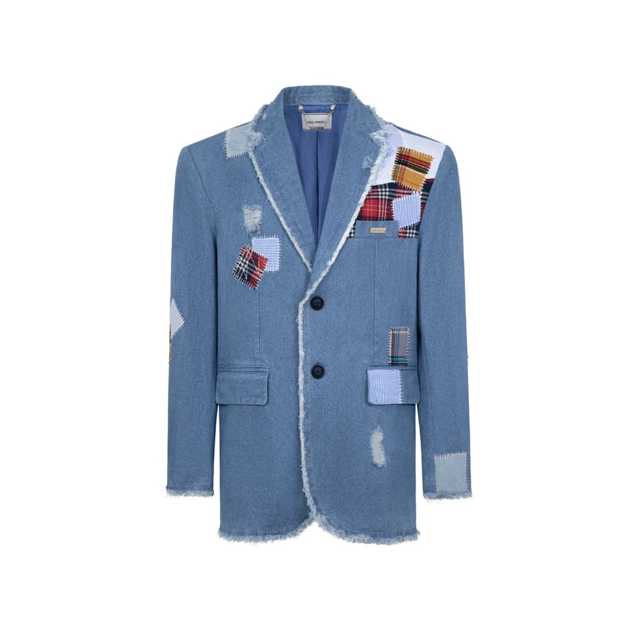 13DE MARZO Bear Patch Suture Denim Suit Washed Blue | MADA IN CHINA