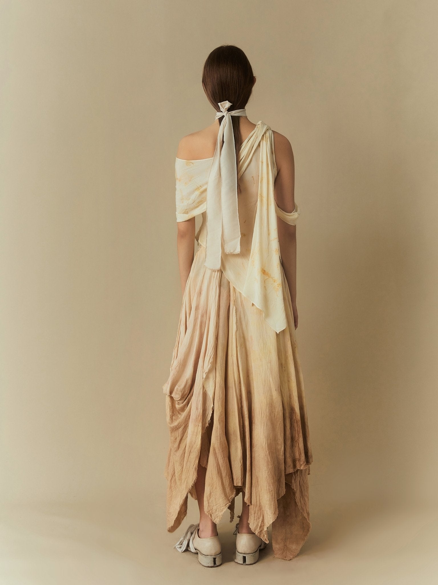 ELYWOOD Beige Asymmetrical Silk Top | MADA IN CHINA