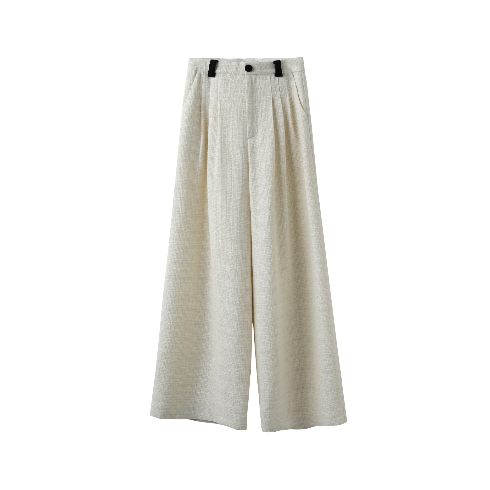 ICE DUST Beige Classic Wool Wide-Leg Trousers | MADA IN CHINA