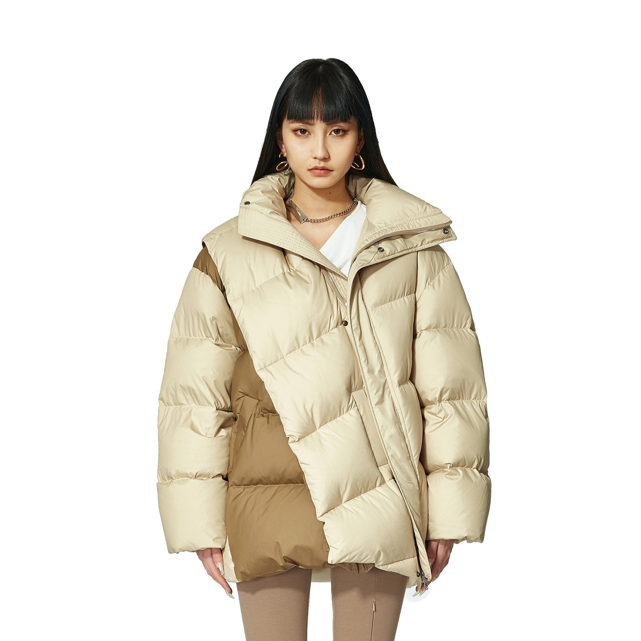 MARRKNULL Beige Dislocation Down Jacket | MADA IN CHINA