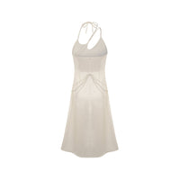 ARTE PURA Beige Halter Neck Hollow Dress With Flower And Shining Chain | MADA IN CHINA
