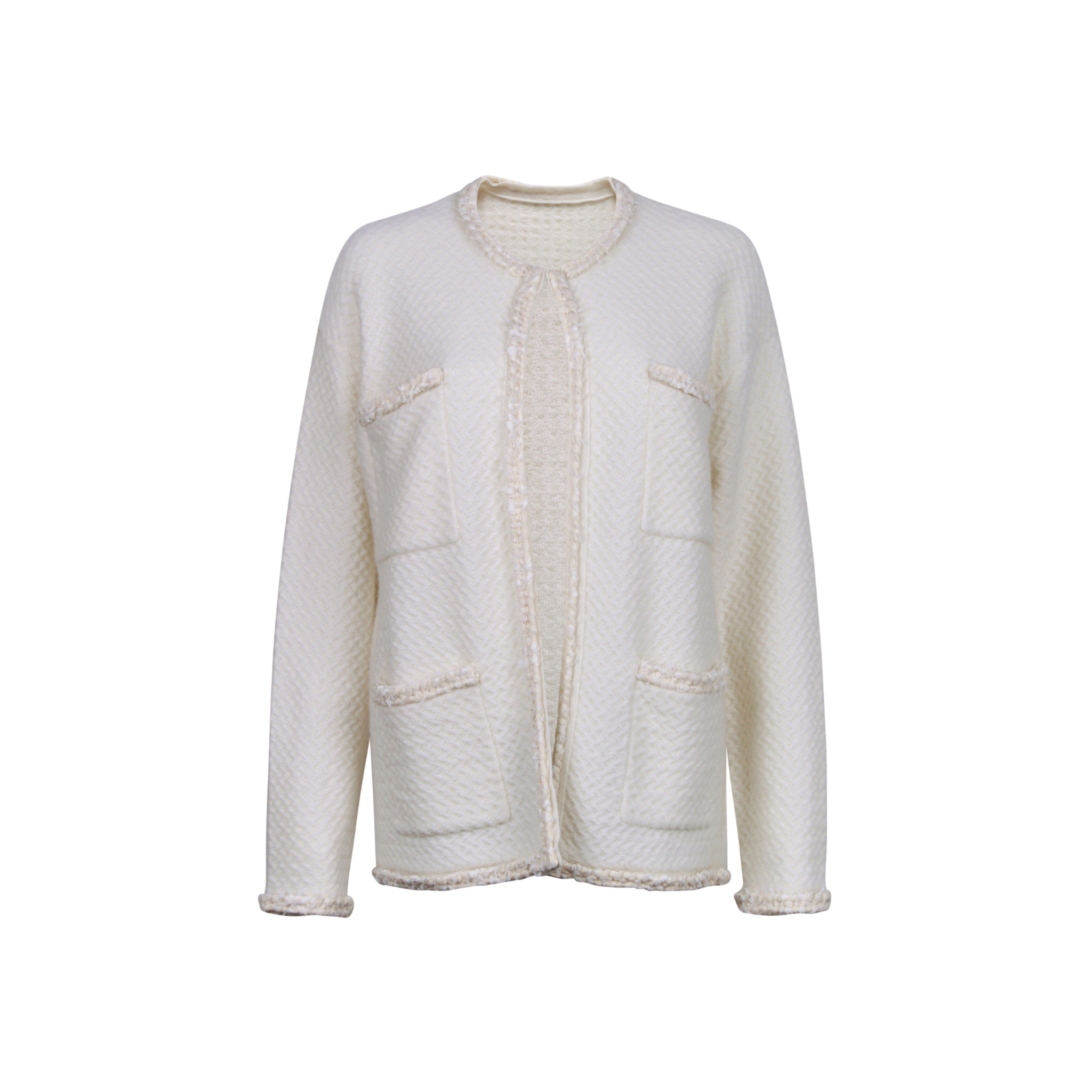CALVIN LUO Beige Hand-Stranded Flower Decorated Cardigan | MADA IN CHINA