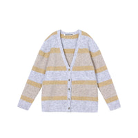 MEDIUM WELL Beige Stripe Sweater Cardigan | MADA IN CHINA