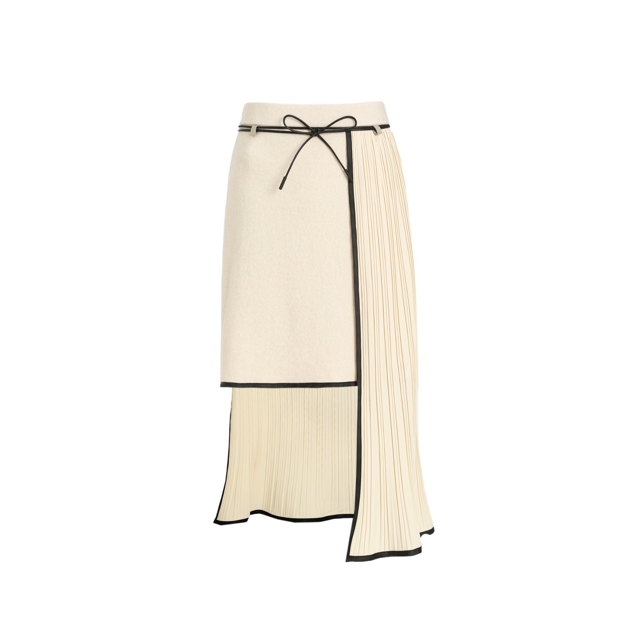 BVM TEAMS Beige Wool Pleats Panelled A Line Dress | MADA IN CHINA