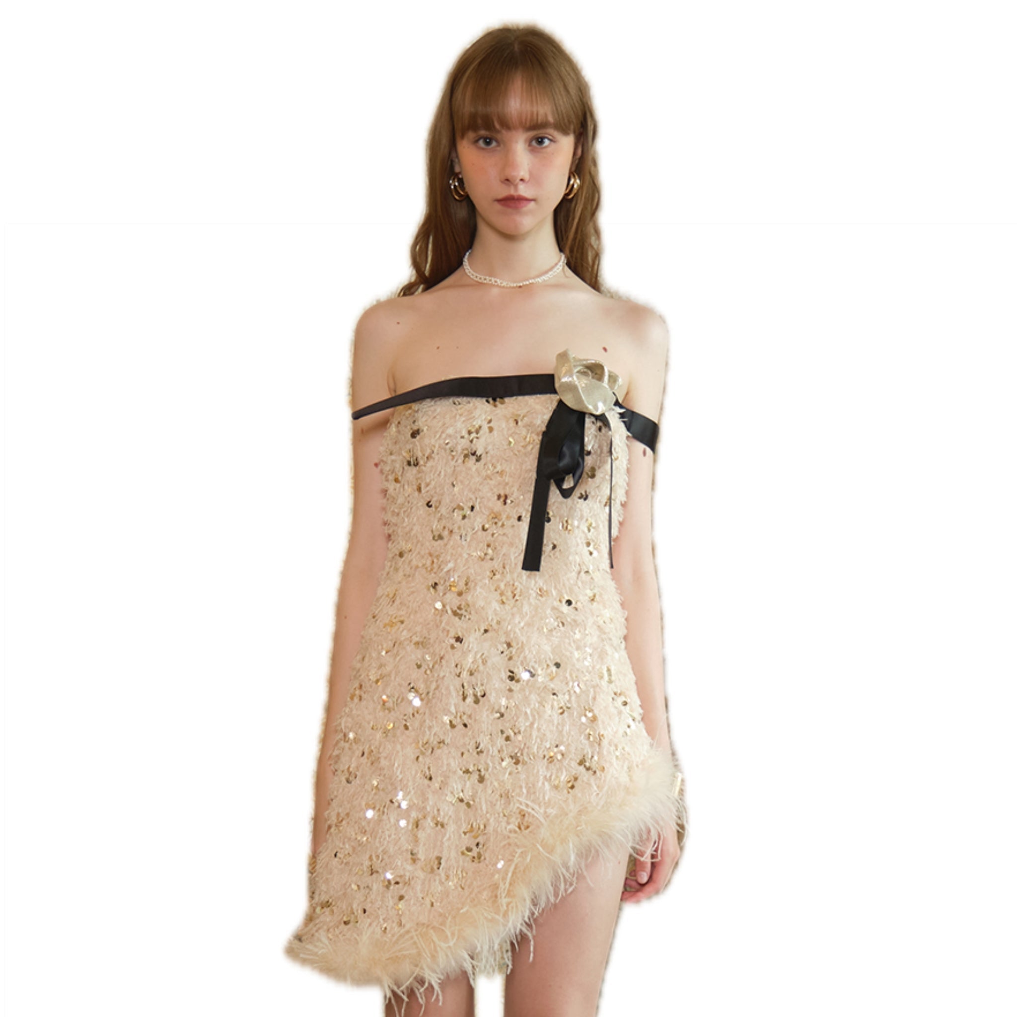 ARTE PURA Beige Wooly Floral Sheath Dress | MADA IN CHINA