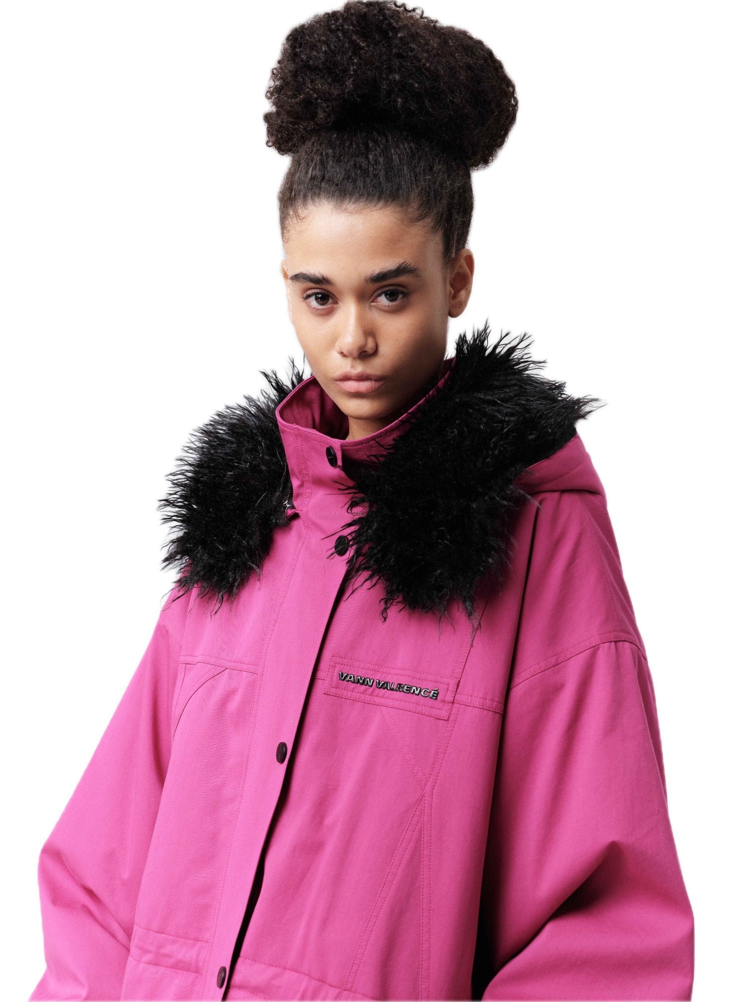 VANN VALRENCÉ Berry Purple Loose Fit Feather Jacket Coat | MADA IN CHINA