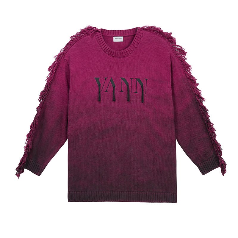 VANN VALRENCÉ Berry Purple Spray Dyed Tassle Sweater | MADA IN CHINA