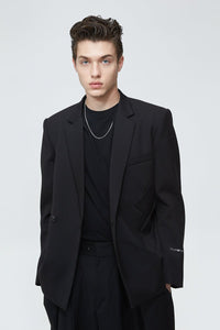 UNAWARES BLACK 3D Pleated Tailored Metal Chain Double-Breasted Suit | MADA IN CHINA