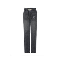 Andrea Martin Black and Gray Embroidered Jeans | MADA IN CHINA