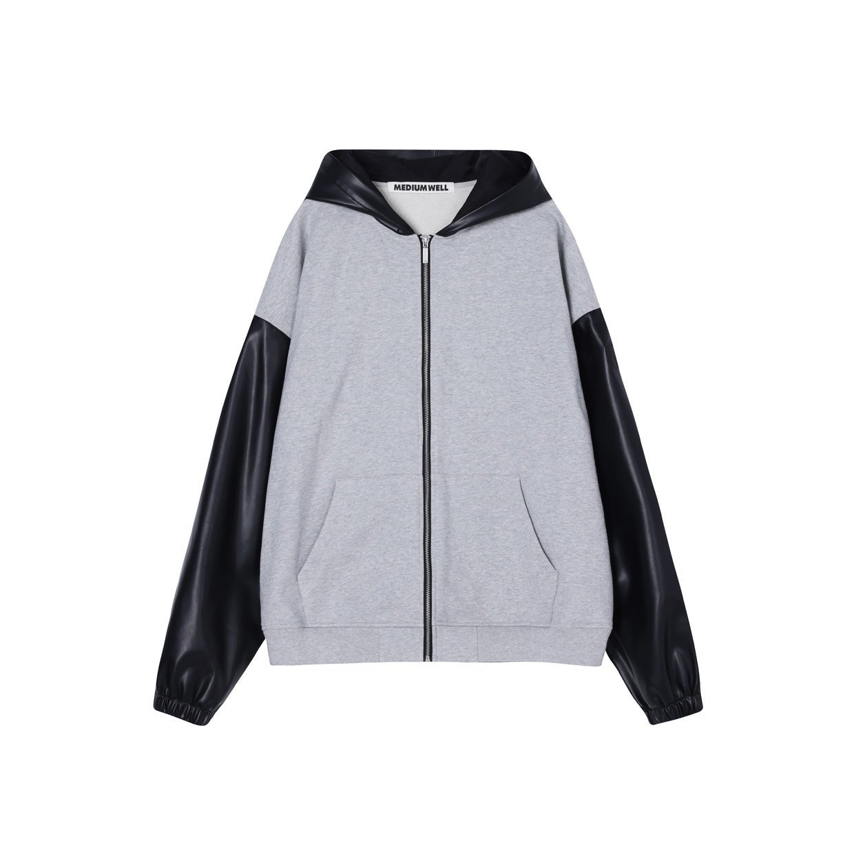 MEDIUM WELL Black And Gray Leather Sweatshirt Jacket | MADA IN CHINA