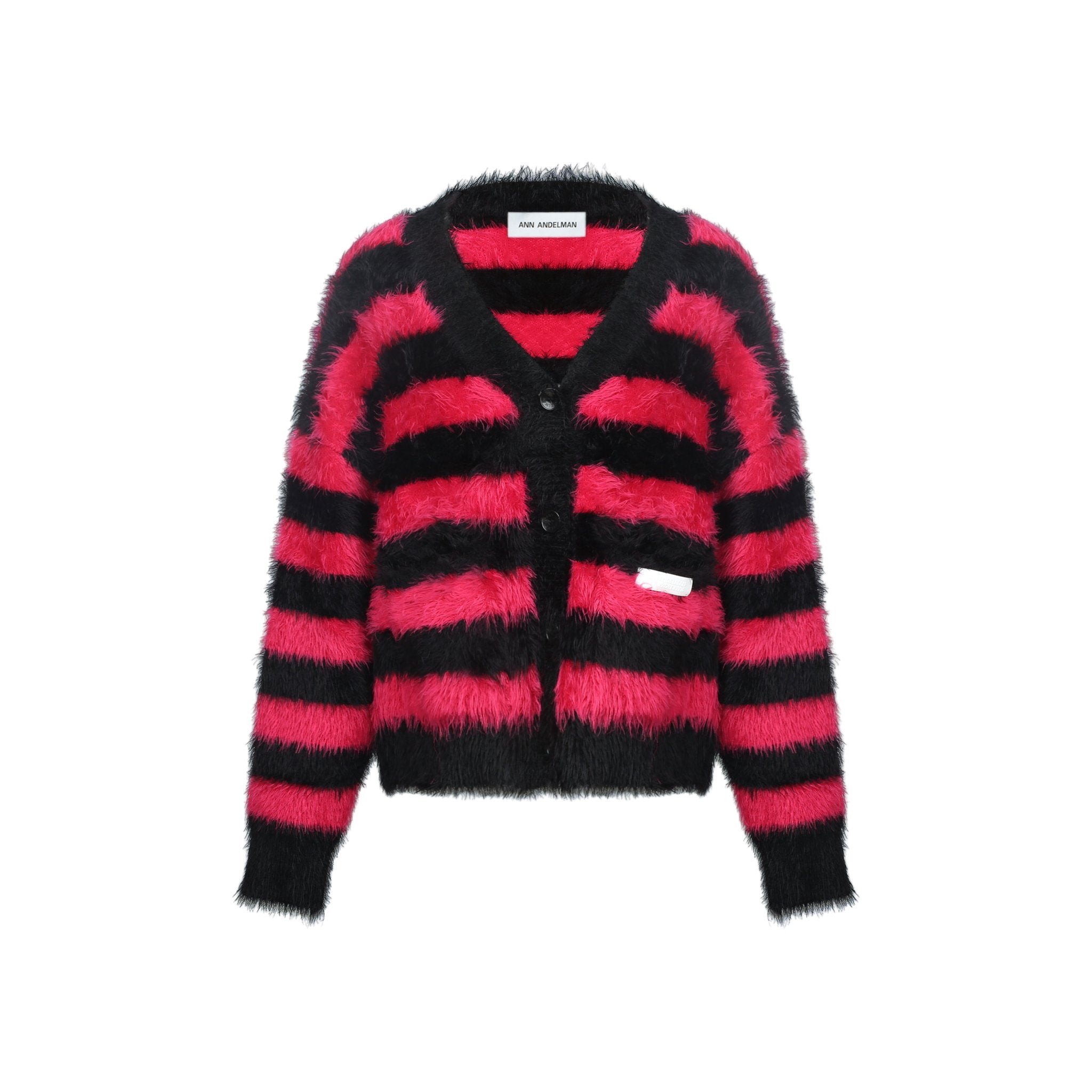 ANN ANDELMAN Black and Red Striped Wool Cardigan | MADA IN CHINA
