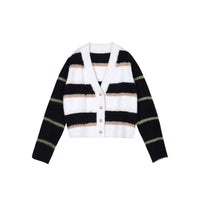 MEDIUM WELL Black And White Brushed Striped Sweater Cardigan | MADA IN CHINA