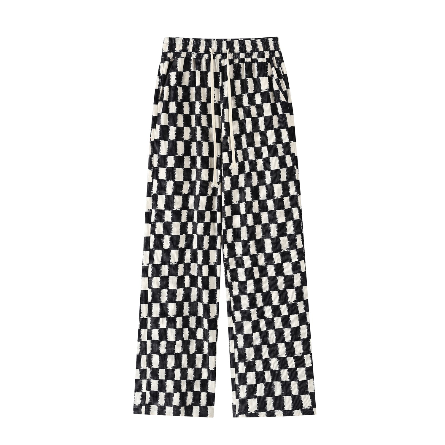 SOMESOWE Black And White Checkered Wide-leg Pants | MADA IN CHINA