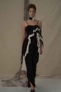 ELYWOOD Black and White Deconstructed Flutter Piece Camisole Long Dress | MADA IN CHINA
