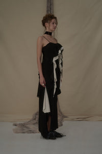 ELYWOOD Black and White Deconstructed Flutter Piece Camisole Long Dress | MADA IN CHINA