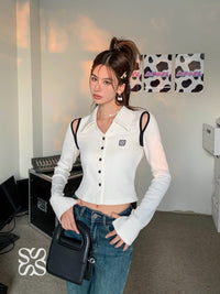 SOMESOWE Black And White Ripped Shoulder Knitted Shirt | MADA IN CHINA