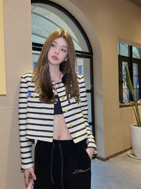 Alexia Sandra Black And White Stripe Cropped Jacket | MADA IN CHINA