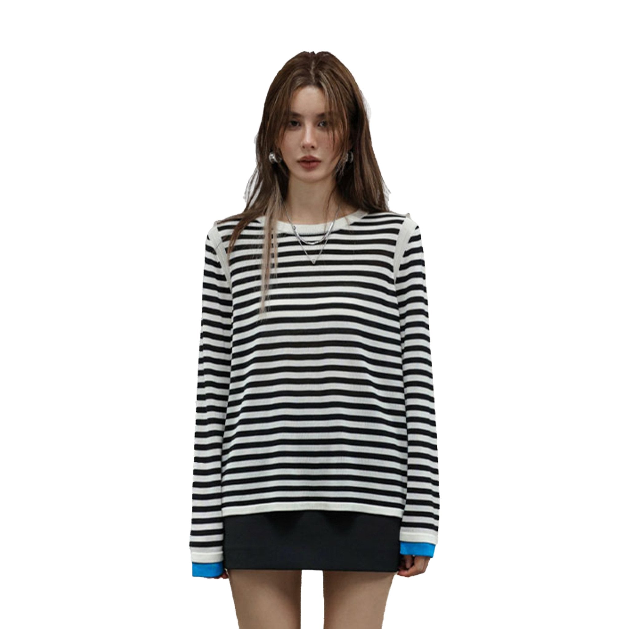 SOMESOWE Black and White Striped Knit Long Sleeve Top | MADA IN CHINA