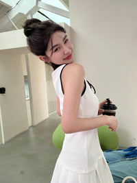 HERLIAN Black And White Vest Pleated Short Dress | MADA IN CHINA