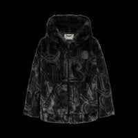 13DE MARZO Black Artificial Fur Logo Coat | MADA IN CHINA