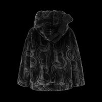 13DE MARZO Black Artificial Fur Logo Coat | MADA IN CHINA