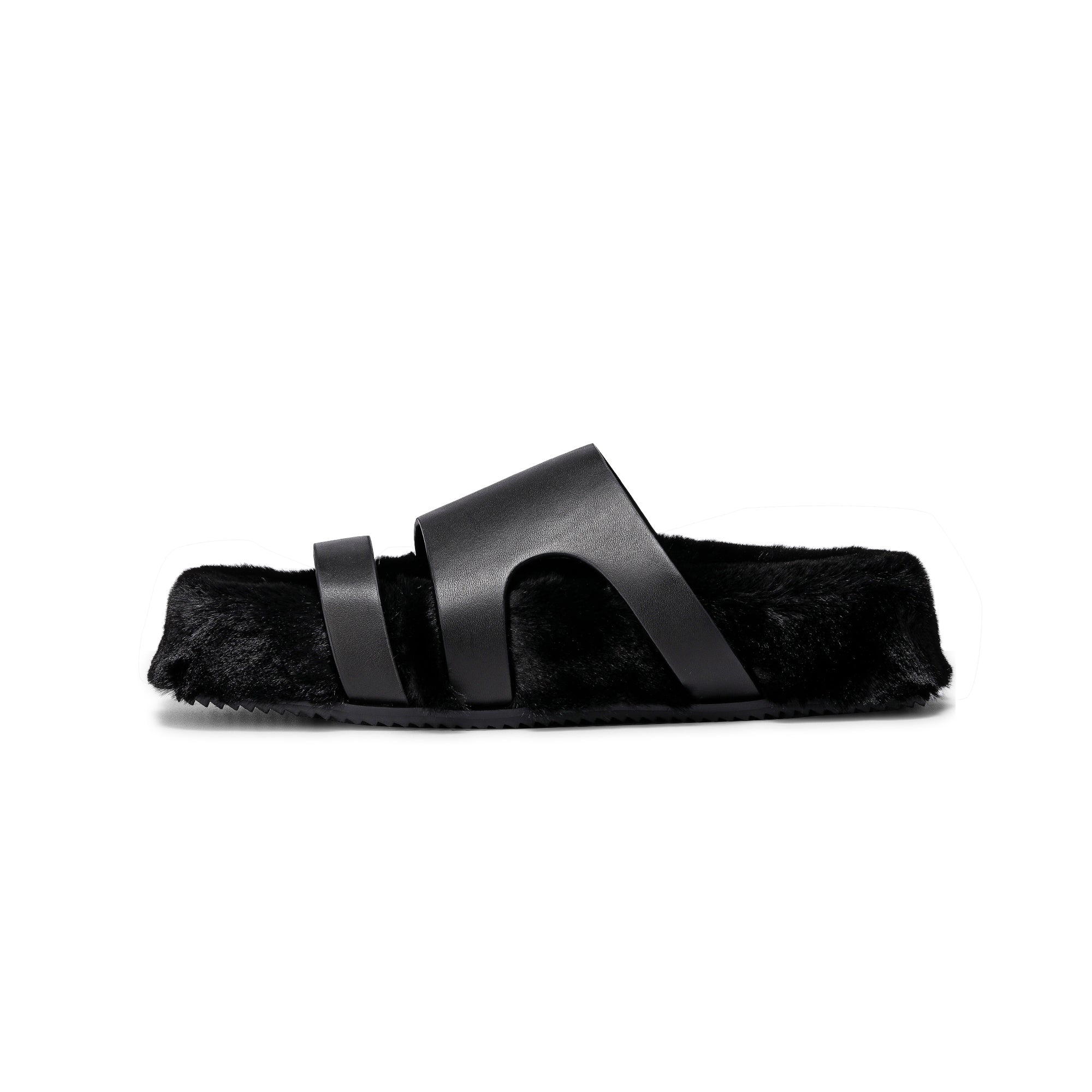 LOST IN ECHO Black Asymmetric Comfortable Furry Slippers | MADA IN CHINA