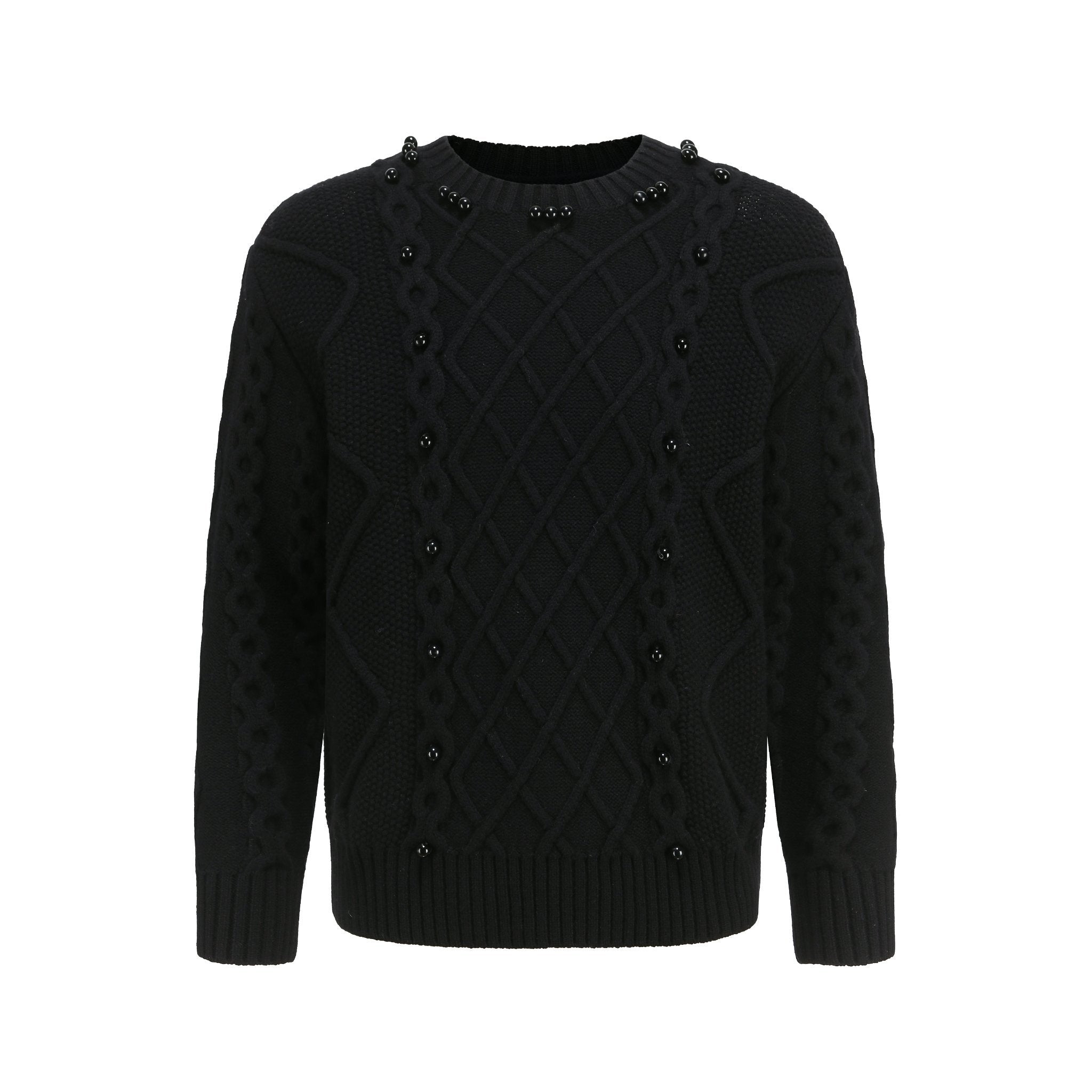 STAFFONLY Black Beading Cable Knit Sweater | MADA IN CHINA