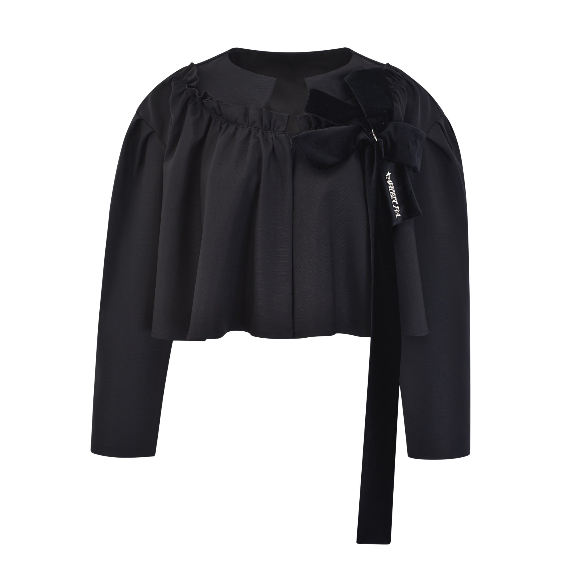 ARTE PURA Black Bow Decorated Collarless Jacket | MADA IN CHINA