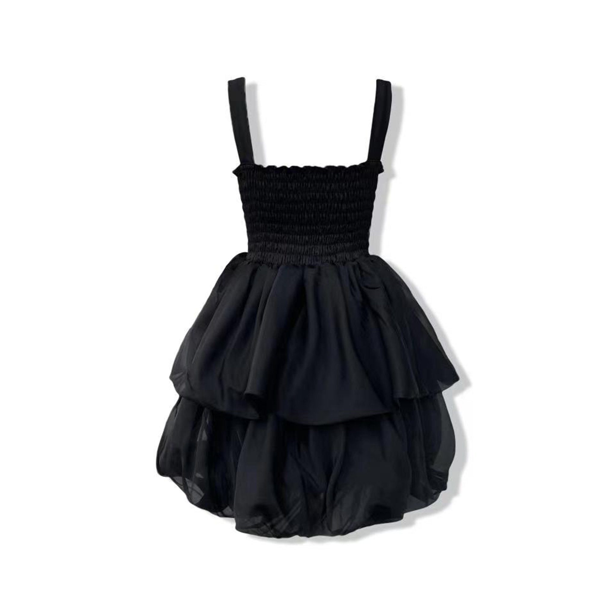 AIMME SPARROW Black Bow Strap Puff Slip Dress | MADA IN CHINA