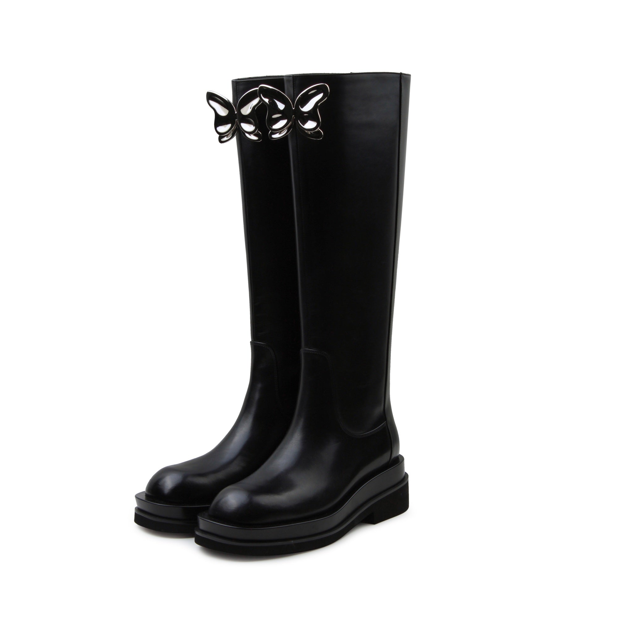 CALVIN LUO Black Butterfly Decorated Tube Boots | MADA IN CHINA