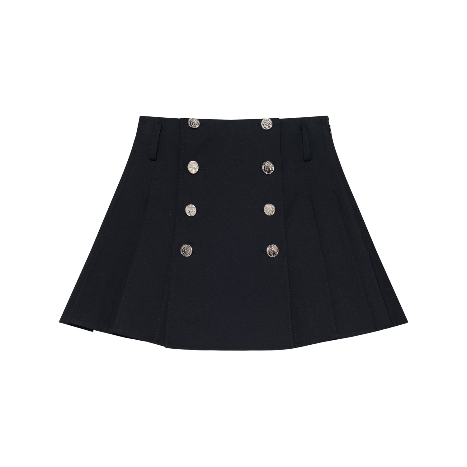 SOMESOWE Black Button Pleated Short Skirt | MADA IN CHINA