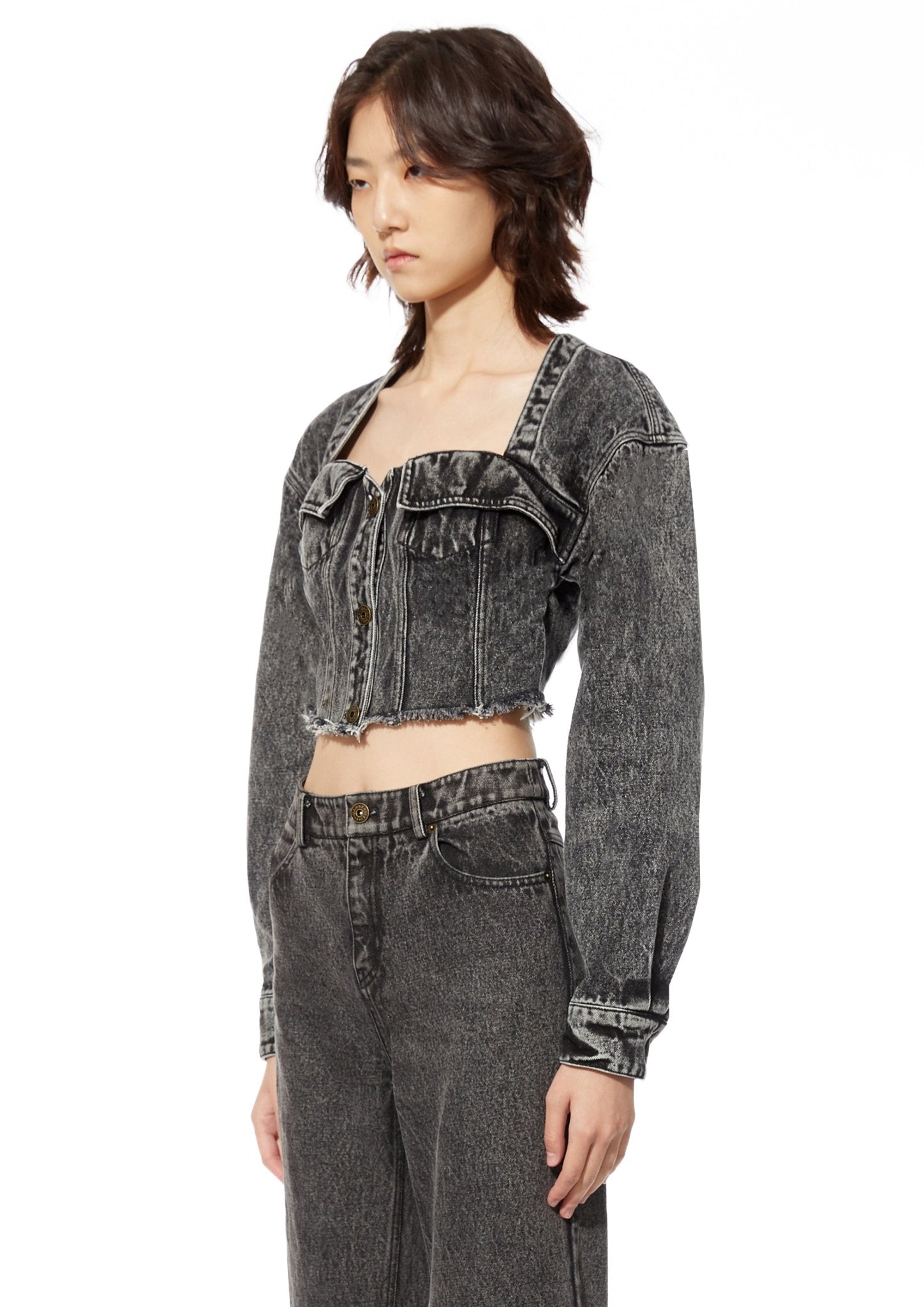 MARRKNULL Black Corset Wash Water Top | MADA IN CHINA