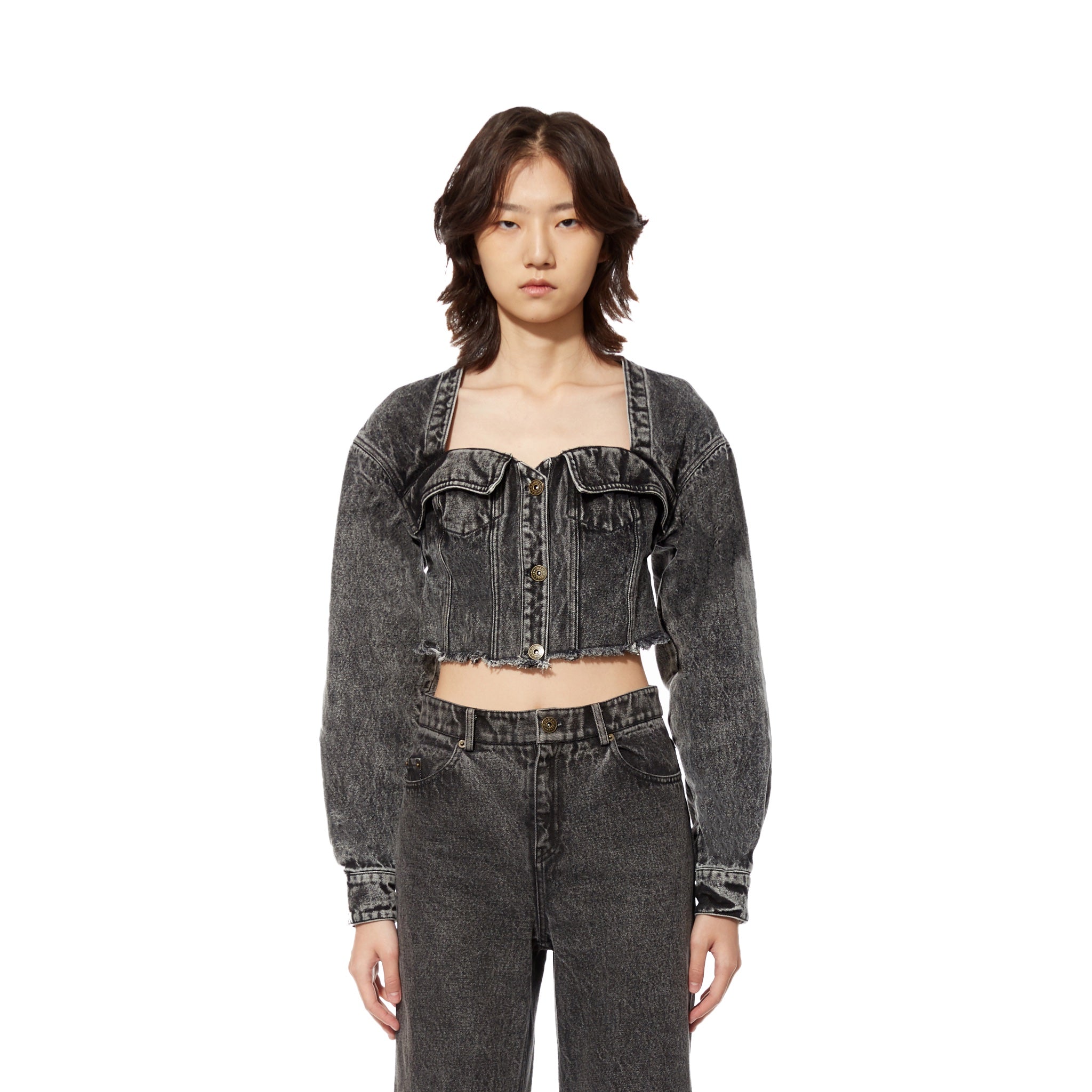MARRKNULL Black Corset Wash Water Top | MADA IN CHINA