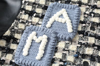ANDREA MARTIN Black Crochet Contrast Colors Baseball Jacket | MADA IN CHINA