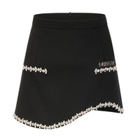 ARTE PURA Black Curved Hem Skirt With Rhinestone Chain | MADA IN CHINA