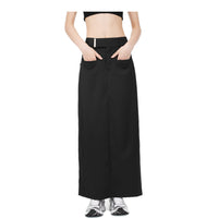 UNAWARES Black Custom Metal Clip Side-Slit Mid-Length Skirt | MADA IN CHINA